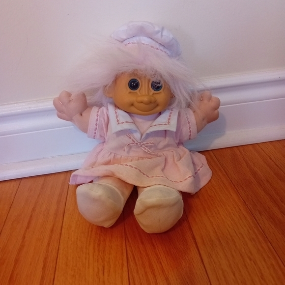 Vintage Russ Troll Girl Kids Doll Soft Body Belly‎ Button Pink Sailor Outfit 12" - Picture 2 of 8